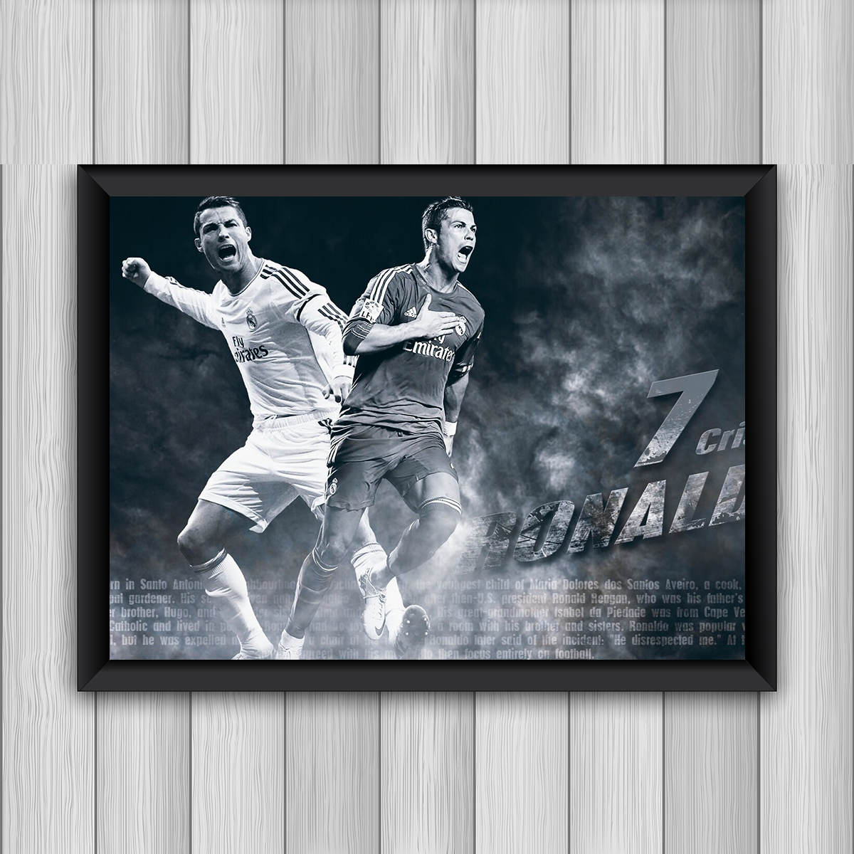 足球球星c罗装饰画 皇马尤文海报墙贴宿舍体彩店实木相框挂画摆台