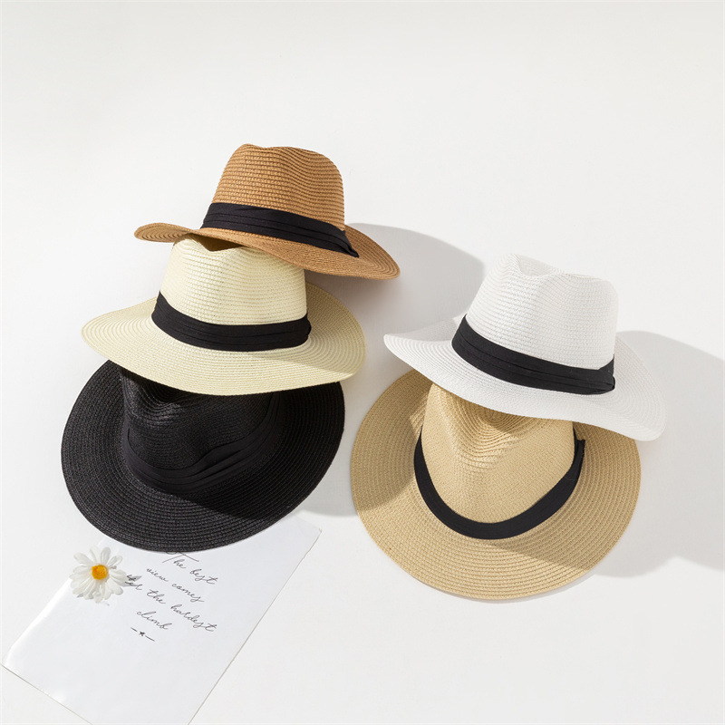 New Internet Celebrity Straw Hat Women's Summer Wide Brim Sun Protection Big Head British Style Top Hat Seaside Sunhat Men's Straw Hat