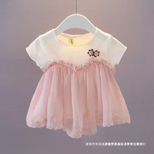 童装女宝宝夏装短袖娃娃衫0-1-2-3岁女童雪纺T恤衫婴儿短袖衣服潮