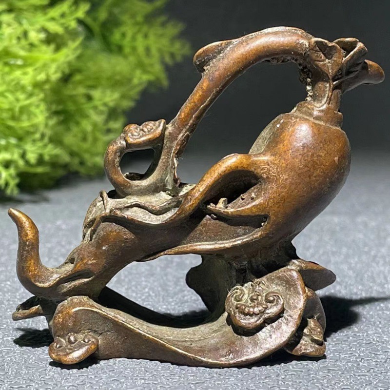 复古清代实心铜器铜雕人参如意摆件茶道铜宠古玩器铜玩件人生代发