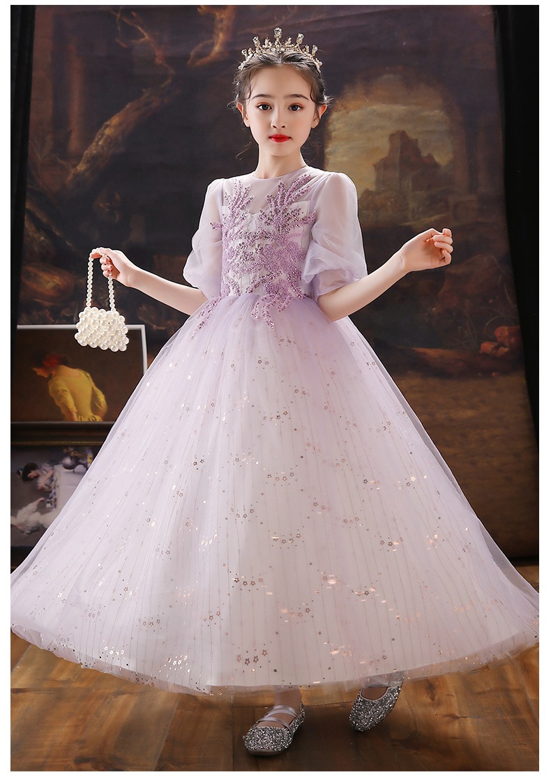 女童公主裙蓬蓬纱小孩花童婚纱儿童生日宴会晚礼服高端走秀表演服