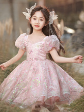 儿童礼服公主裙女童主持人轻奢小众高端粉色小花童钢琴演奏演出服