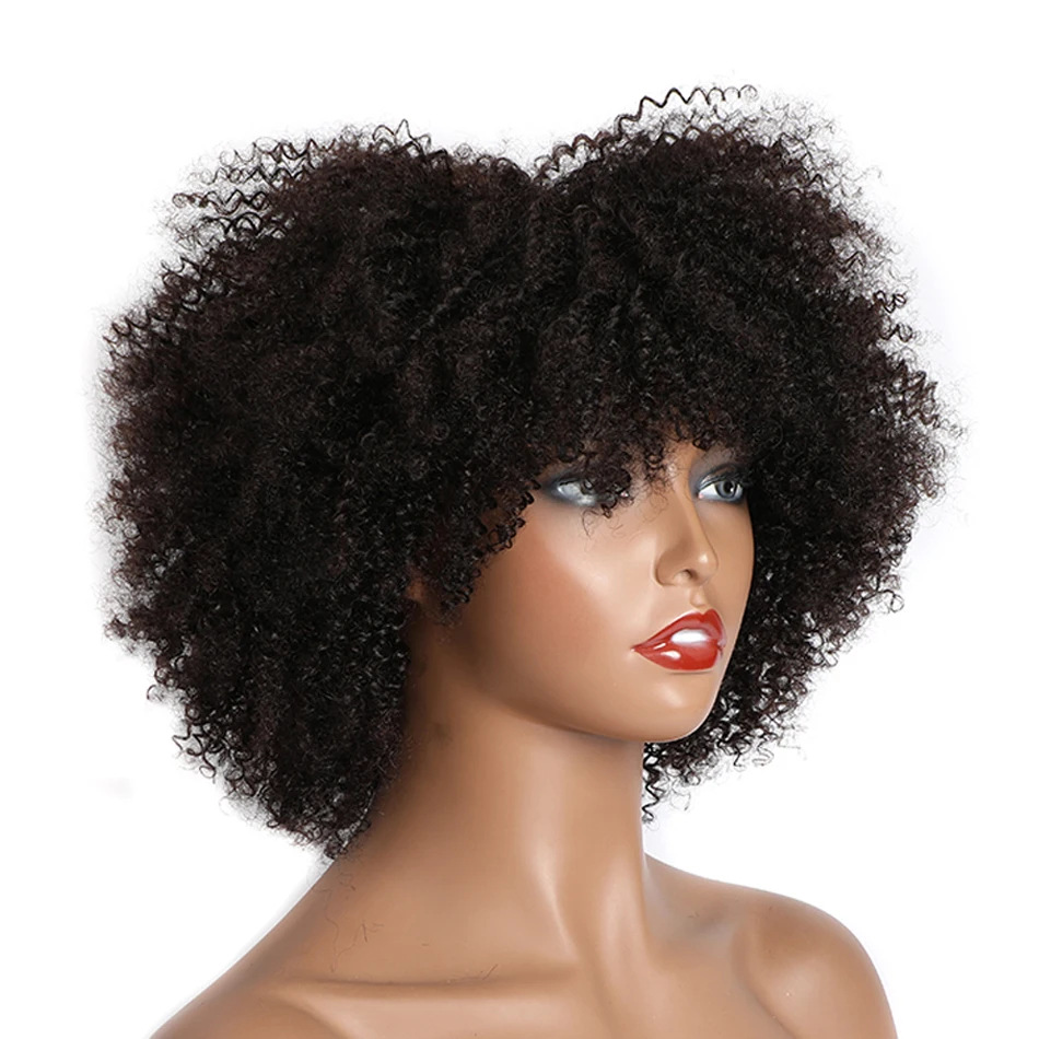 Human Hair Kinky Curly Wig Full Machine非洲卷发假发机制真发