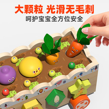 儿童木制益智仿真农场果蔬拔萝卜捉虫形状智力车幼儿早教益智玩具