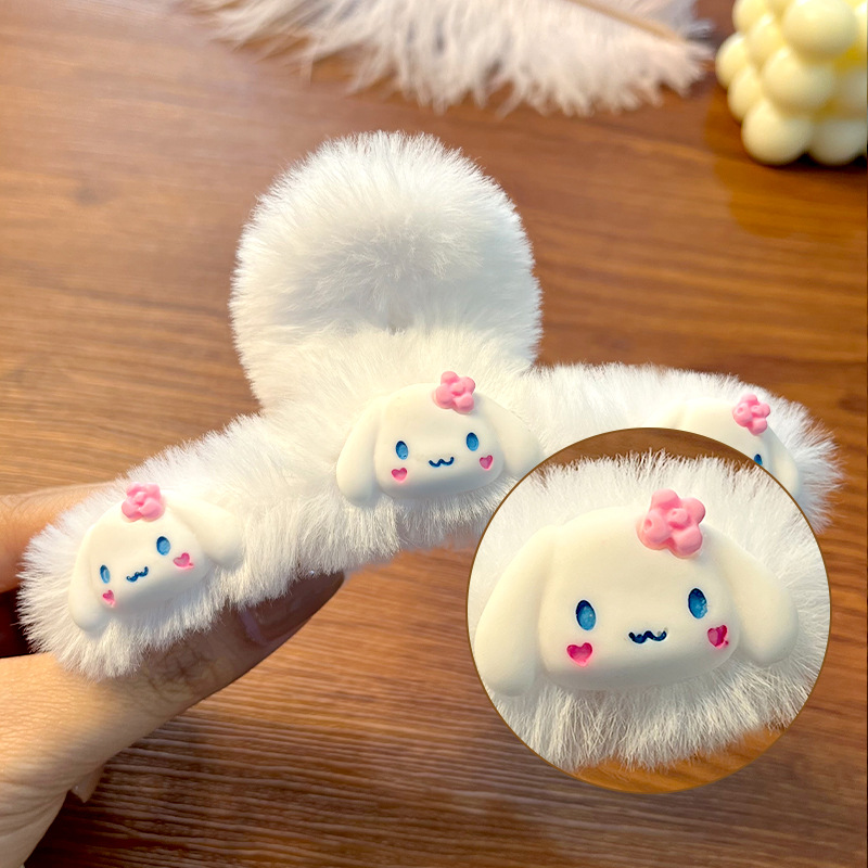 Sanrio Cute Plush Barrettes Girly Sweet Back Head Updo Hair Clip Barrettes Large Size 11cm Autumn and Winter Furry