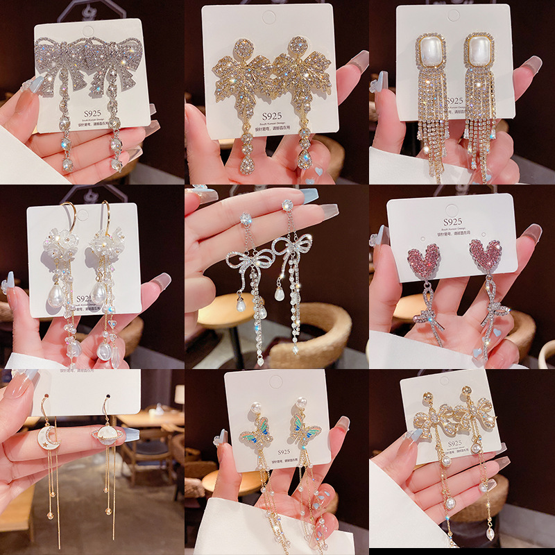 Sterling Silver Needle Internet Celebrity High Sense Korean Style Tassel Earrings Female Ins Style Graceful Personality Ear Studs Earrings Wholesale