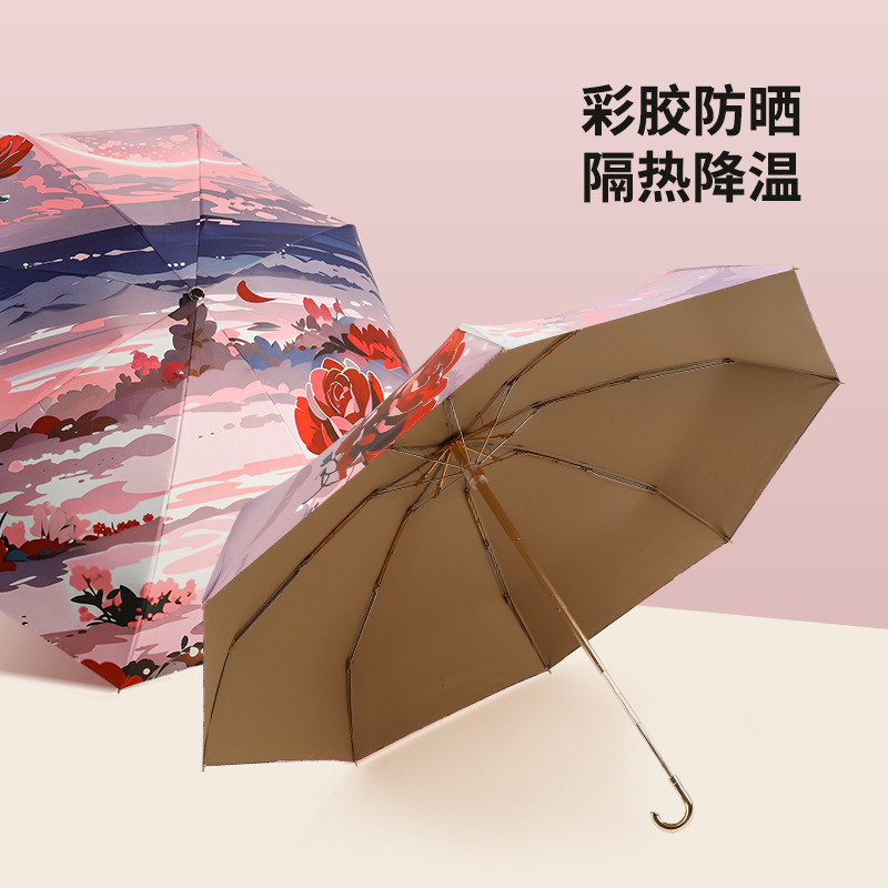 New Hand-Opened 50% off 8-Bone Color Plastic Curved Hook Umbrella Sunny and Rainy Dual-Use Sunshade Folding Sun Protection Umbrella 30% off Too