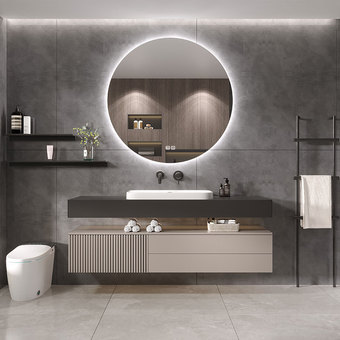 设计师岩板浴室柜组合实木意式轻奢卫生间洗手洗脸盆洗漱台卫浴柜