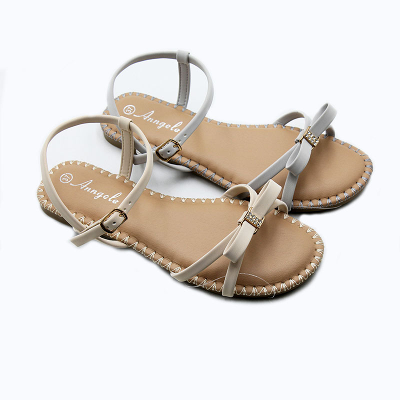 马来西亚跨境夏季2024新款凉鞋外贸大码搭扣绣线蝴蝶结平底鞋批发