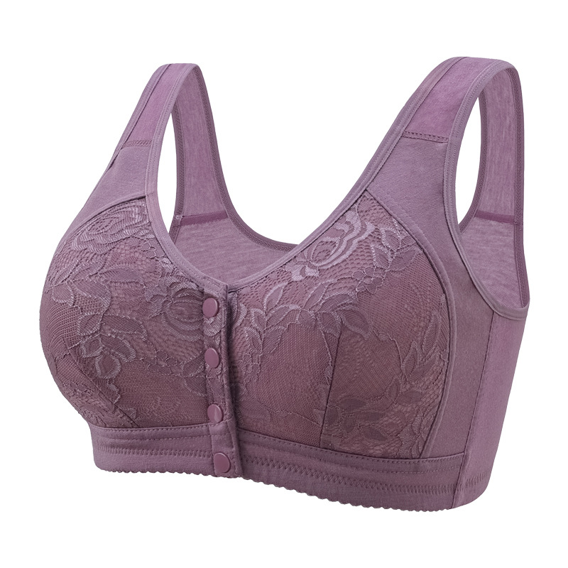 New Wireless Vest-Style Thin and Comfortable Front Buckle Women's Bra Mother's Lace Underwear for Middle-Aged and Elderly