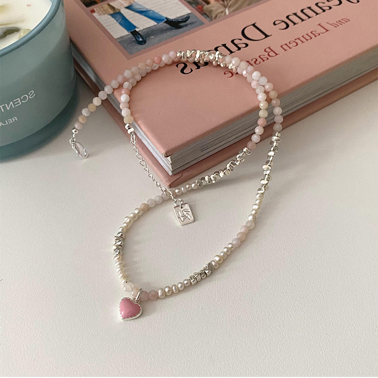 French Retro Oil Dripping Love Pearl Necklace Women's Korean-Style Simple Personalized All-Match Graceful and Fashionable Necklace Clavicle Chain