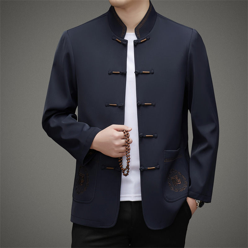 春秋中国风现代唐装男中老年爸爸装老人外套男士中华立领中山装潮