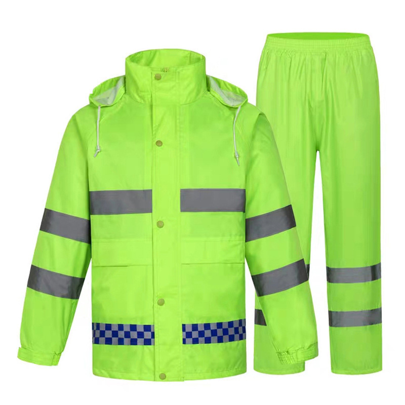 Traffic Duty Raincoat Rain Pants Suit Fluorescent Green Outdoor Adult Sanitation Reflective Split Raincoat Emergency Flood Control