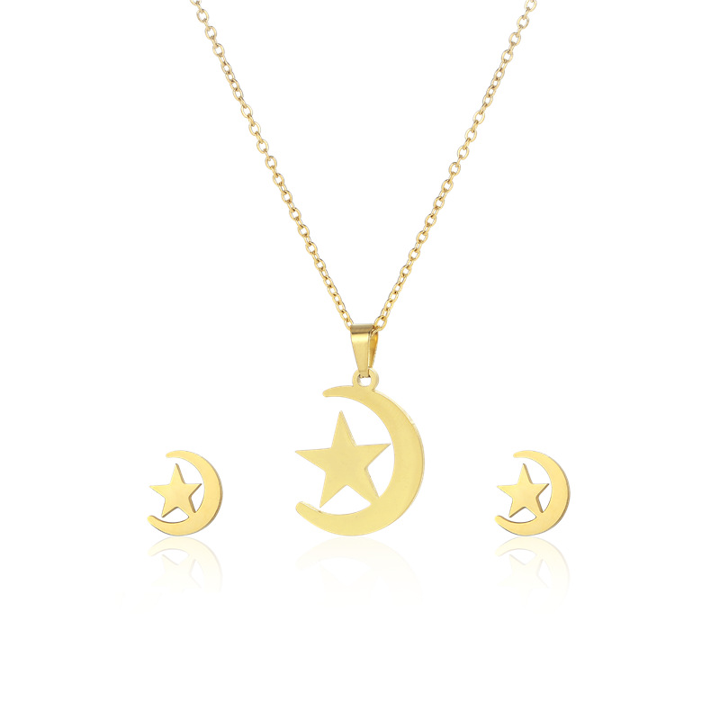 European and American New Star Necklace and Earring Suit South American Popular Stainless Steel Star Moon 18K Gold Plated Two-Piece Jewelry Set