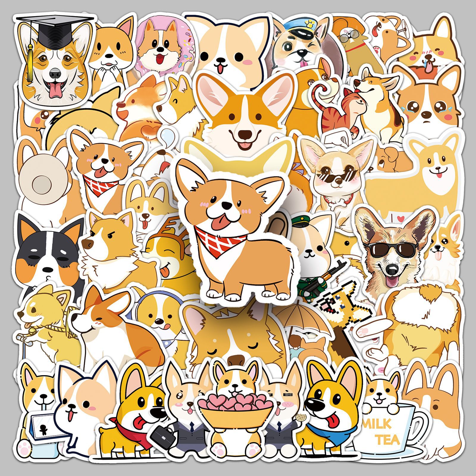 50 sheets corgi cartoon graffiti stickers luggage piano bicycle dead flying decoration car waterproof stickers