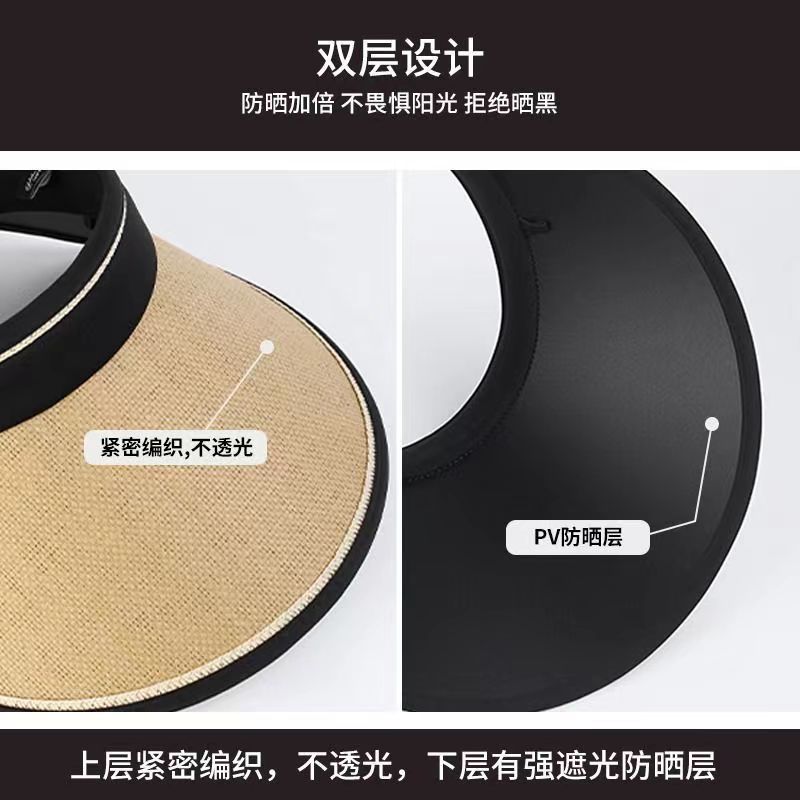 Summer New Sun-Proof Topless Hat Outdoor Travel UV Protection Straw Hat Straw Hat Hot Sale Wholesale