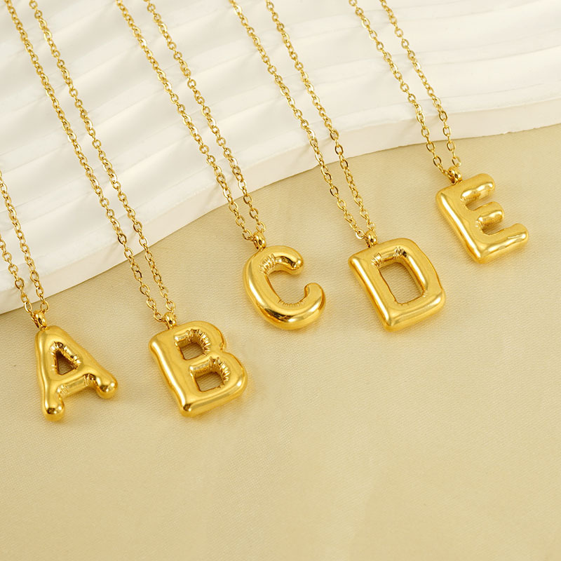Cross-Border New Arrival Glossy Bubble Letter Necklace for Women Ins Minority All-Match Titanium Steel 26 Letters Pendant Ornaments Wholesale