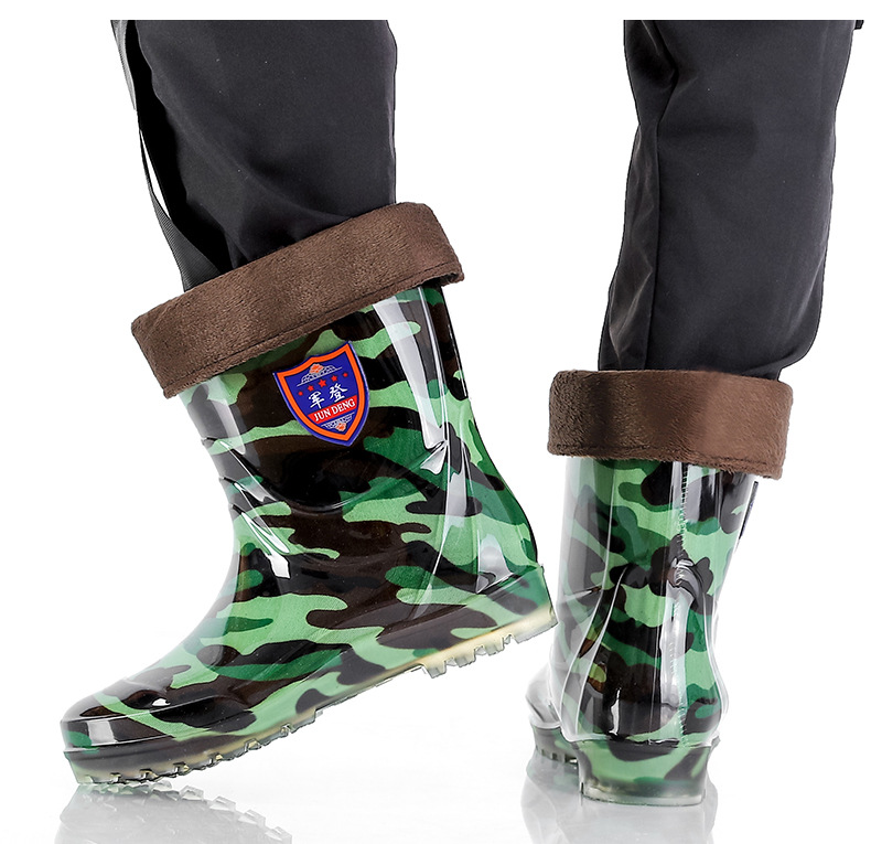 2021新款时尚男士迷彩雨鞋pvc短中筒迷彩加厚雨靴劳保水鞋批发