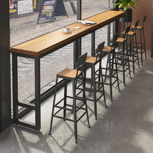 美式实木吧台桌椅组合商用酒吧奶茶店桌凳家用靠墙靠窗长条高脚桌