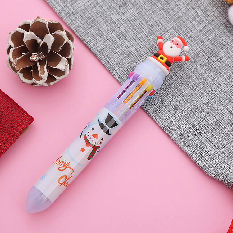 Christmas Ten-Color Ballpoint Pen Creative Stationery Color Mark Pen Cute Student Prize Gift Multi-Color Hand Account Pen