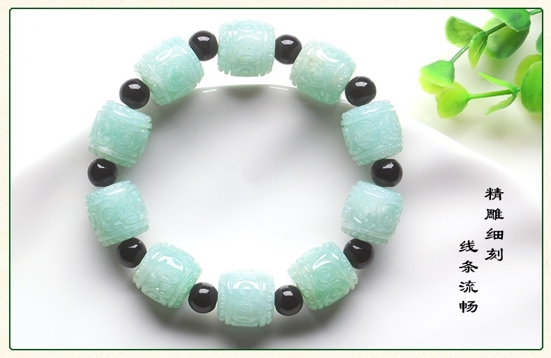 天然玉石天然缅甸a货翡翠路路通手链男款淡绿玉石手串佛珠情侣款