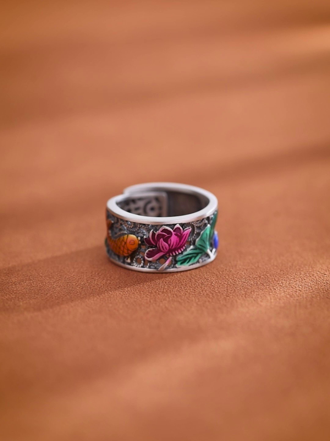 罗泰老银匠珐琅锦鲤戒指男女款时尚古法做旧心经指环饰品-阿里巴巴