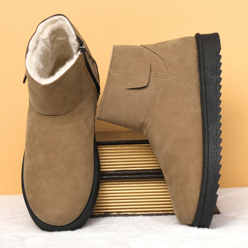 mid-top snow boots the same one with internet hot couple winter cow suede waterproof warm slip-on thick wool warm men‘s shoes