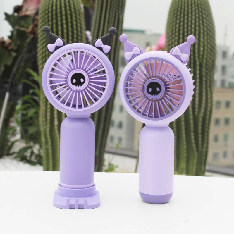 2024 New Cartoon Small Handheld Fan USB Charging with Base Summer Outdoor Cooling Fan Gift Cross-Border