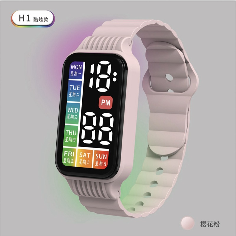 Products in Stock New LED Electronic Watch H1 Chinese and English Week Flash Long Block Digital Touch Student Children's Bracelet