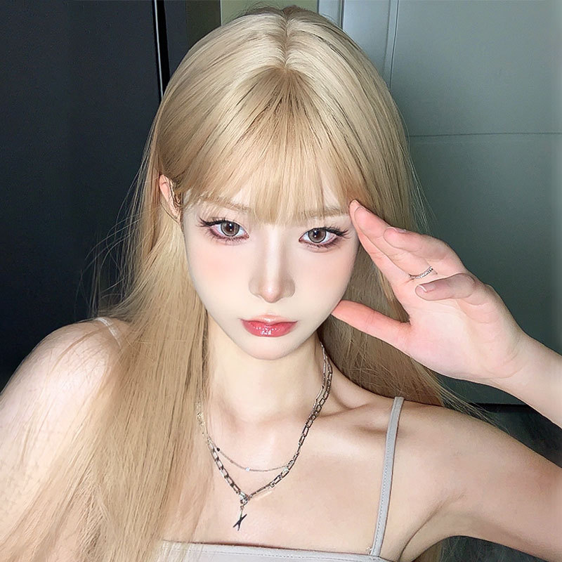 白金色假发女长发网红自然全头套式甜美可爱lisa同款长直发假发套