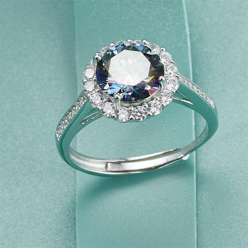 正品莫桑石钻戒s925纯银2克拉蓝宝石钻戒经典小清新指环-阿里巴巴