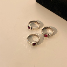 mars韩国小众设计复古手工捶打红宝石戒指高级感叠戴指环男女款