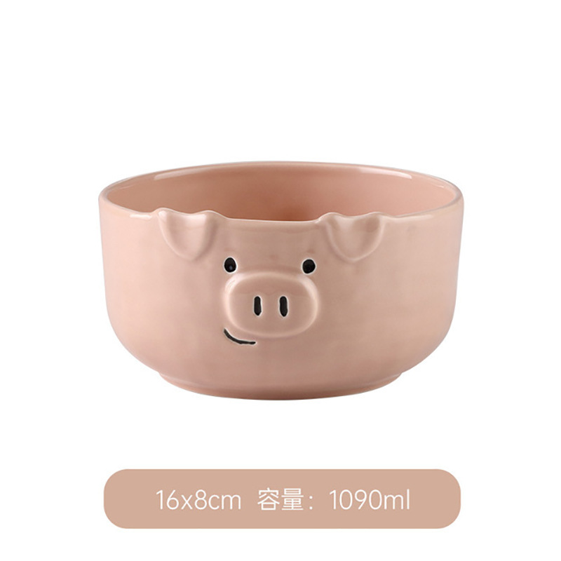 Pink Pig Bowl Dish Plate Ceramic Tableware Set Korean Ins Cute Girl Cartoon Creative Household Children's Tableware