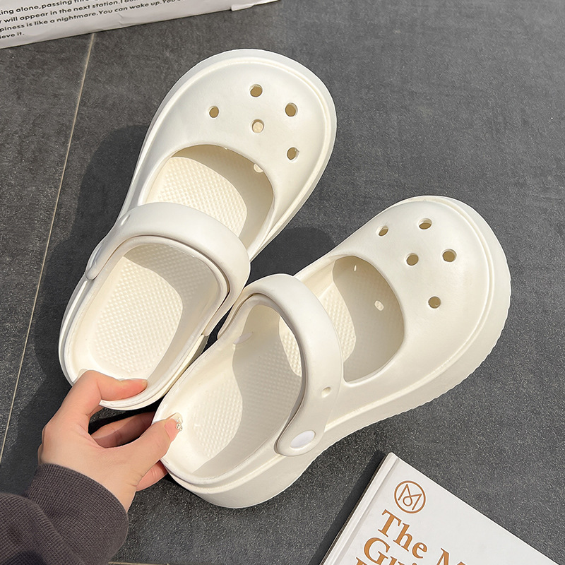 2023 New Internet Celebrity Poop Feeling Closed-Toe Slippers Women's Summer Platform Coros Shoes Non-Slip French Black Breathable Shoes