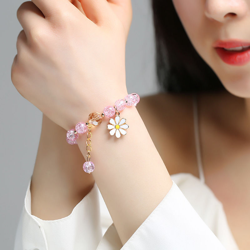 Pink Floral Crystal Daisy Bracelet Female Korean Style Jewelry Sun Flower Girlfriends Student Bracelet Jewelry Ins