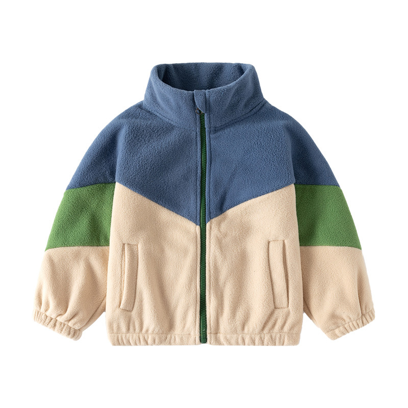 Foreign Trade Children's Wear 2023 Autumn New Children Polar Fleece Jacket Boys Baby Color Matching Casual Tops Wholesale