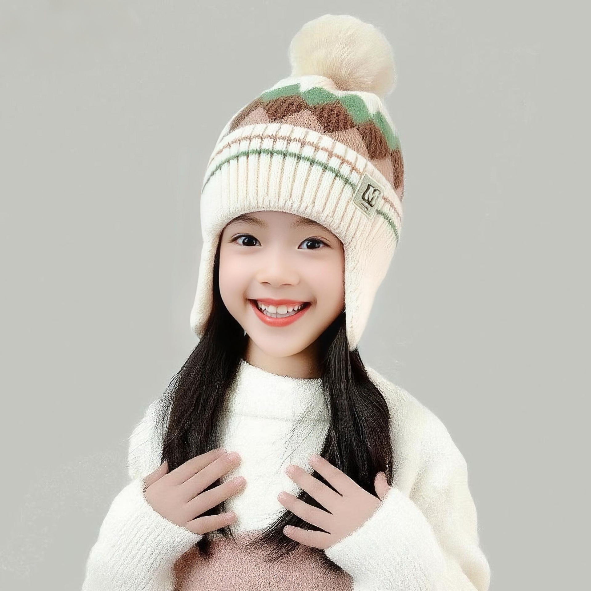 中大童儿童帽子冬季加厚保暖防风护耳帽女童毛线帽男童女孩针织帽