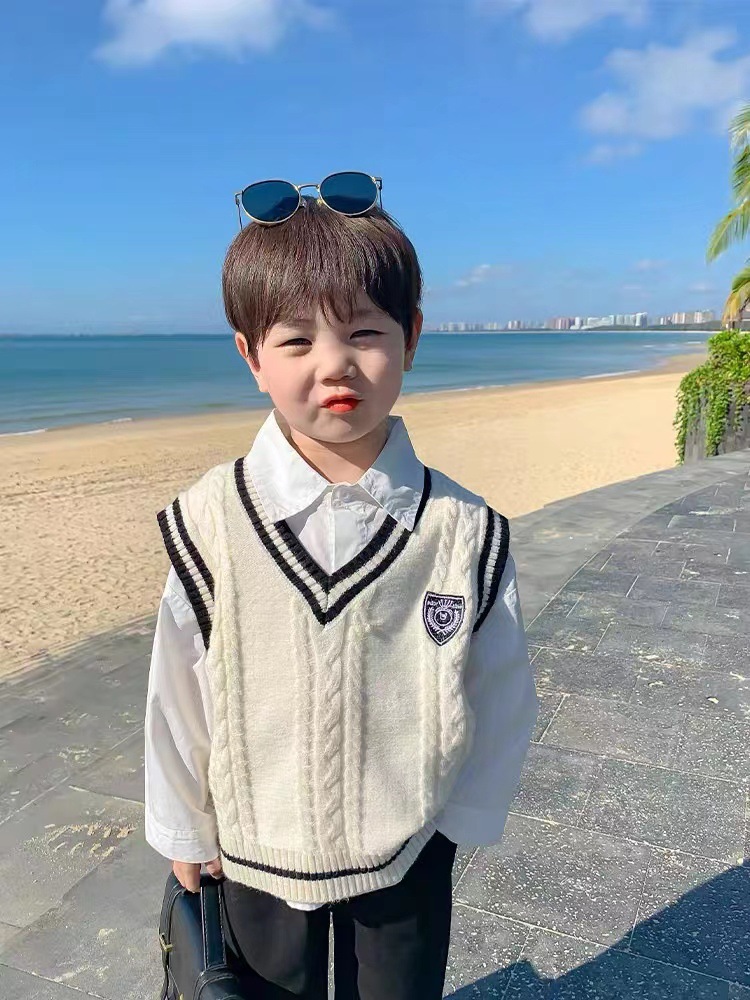 儿童马甲男孩针织上衣秋季薄款男童背心宝宝秋装马夹小童春秋外穿