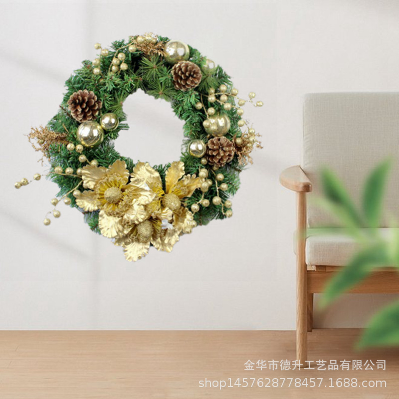 2022 Christmas Decoration Golden Christmas Flower Garland PVC Pine Needle Garland Handmade Amazon Wall Decoration