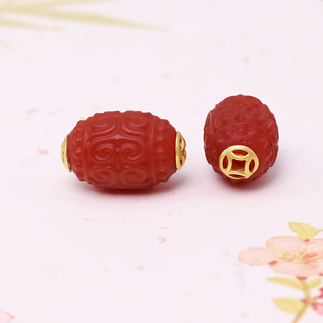 Gufa Alluvial Gold Zaki Spacer Beads Accessories Bracelet Accessories Xiangyun Tibet Beads South Red Barrel Shaped Bead Bracelet Beads Accessories Agate Parts