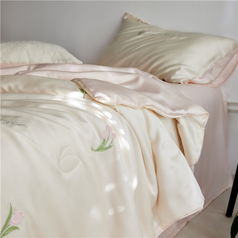 夏季裸睡80支兰精天丝棉夏凉被四件套刺绣凉感冰丝空调被薄被子