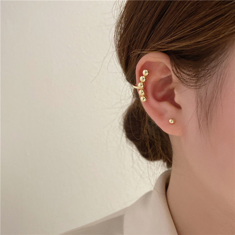 Golden Balls Ear Clip All-Match Sterling Silver Needle Earings Set Internet Celebrity Same Style Gold Plated Earrings