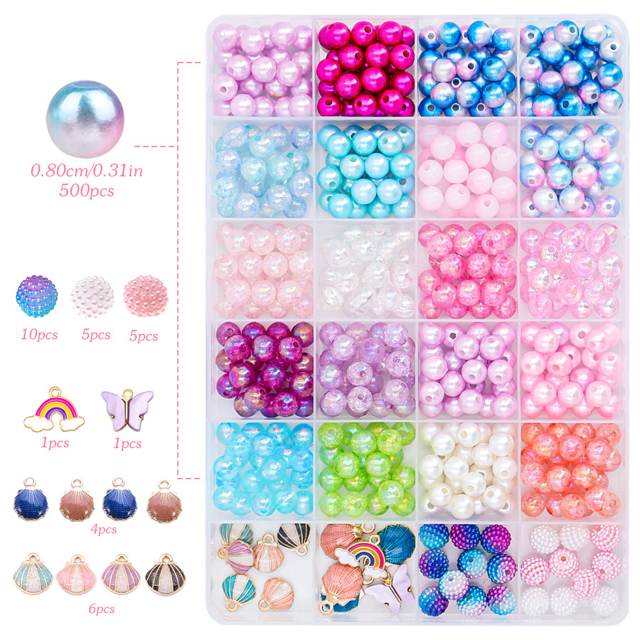 2 Boxed 48 Grid Acrylic round Beads Diy Beaded Bracelet/Necklace Ornament Kit Accessories Factory Wholesale and Direct Sales