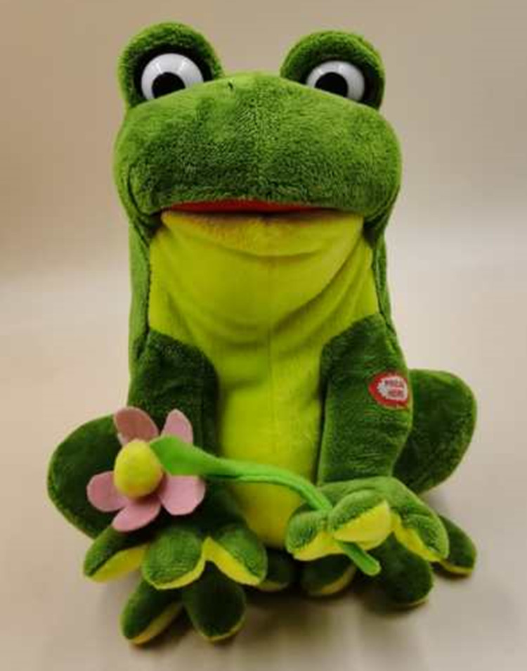 跨境外贸新款会动眼睛的绿色青蛙电动毛绒玩具会唱歌玩偶现货批发