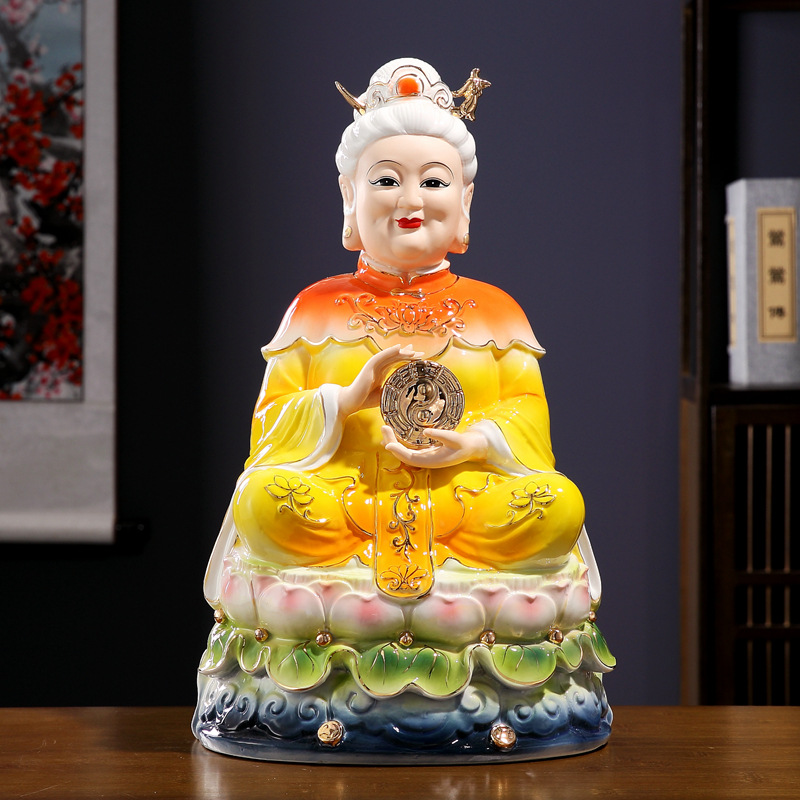潮州珍艺陶瓷无生老母神像道家黎山骊山无声老母佛像中式客厅摆件