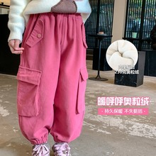 女童加厚工装裤2023冬装新款童装加绒工装裤童装女童保暖休闲裤