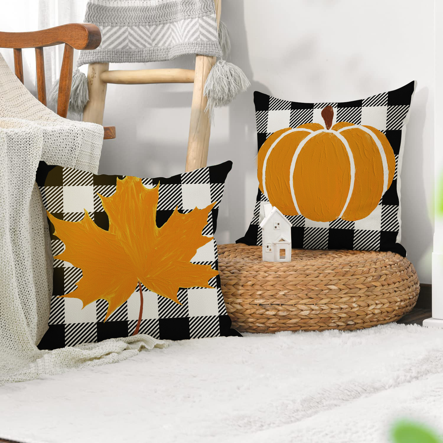 Cross-Border Autumn Thanksgiving Pillow Cover Home Sofa Cushion Cover Linen Maple Leaf Pumpkin Letter Pillow Amazon