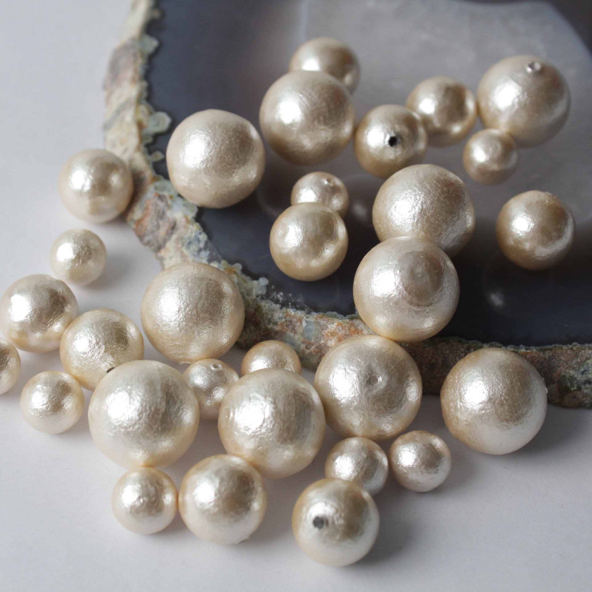 仿日本磨砂皱皮棉花珍珠8-18mm半孔 diy半成品配件耳环项链女散珠