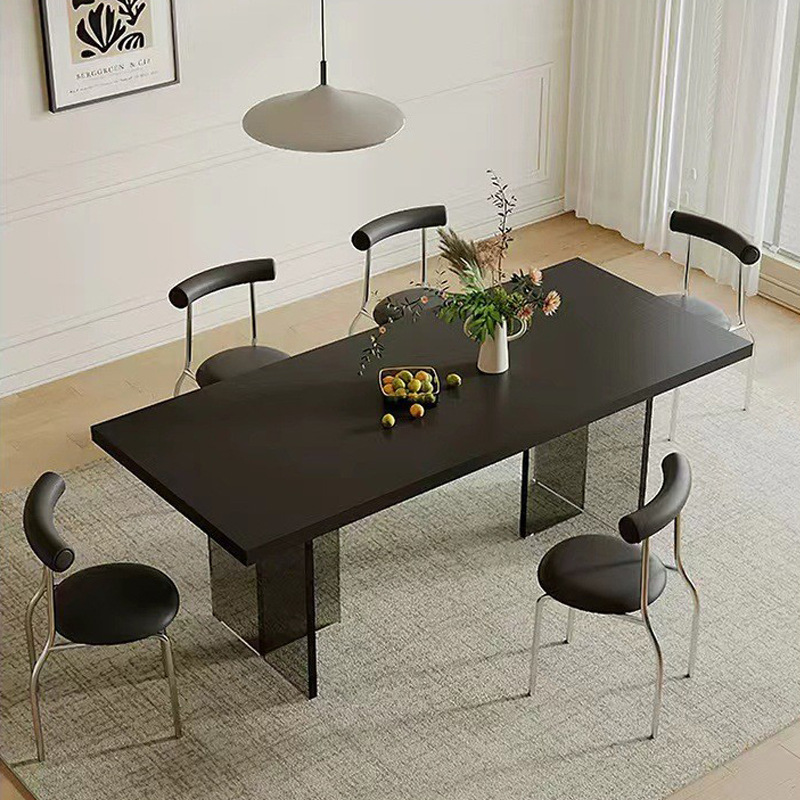 acrylic stone plate dining table pure black light luxury modern simple internet celebrity small apartment hanging rectangular suspension dining table and chair