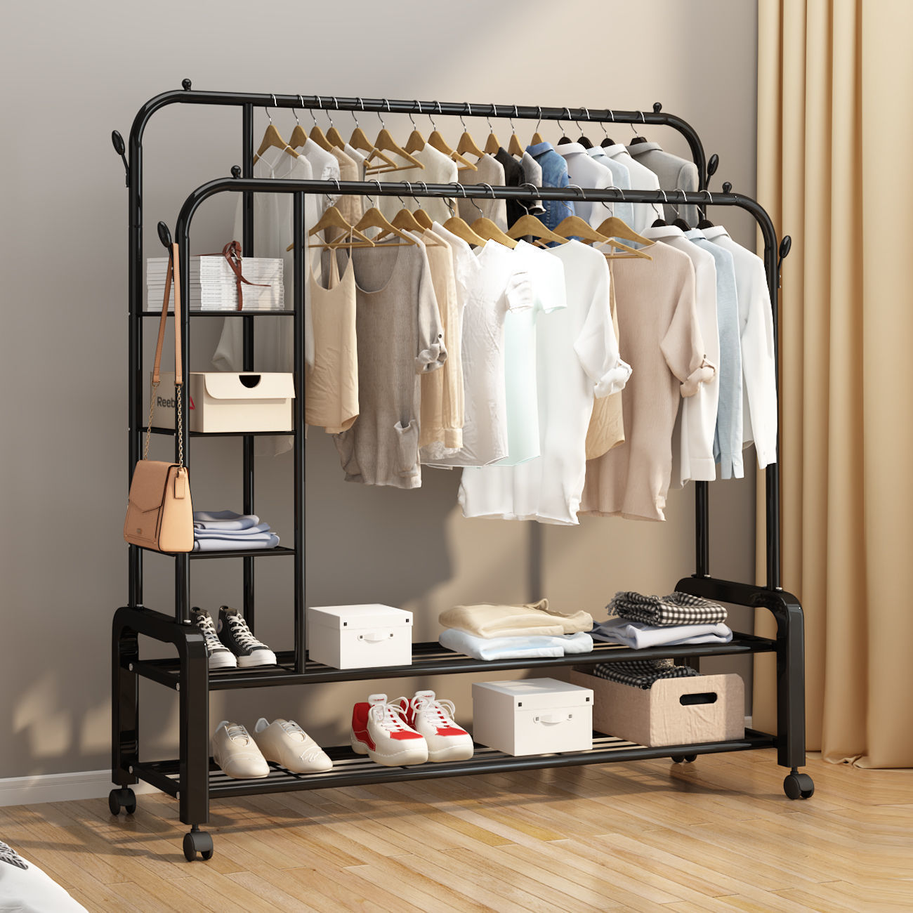 Simple Clothes Hanger Floor Vertical Bedroom Hanging Clothes Rack Bold Small Balcony Household Clothes Artifact Solid